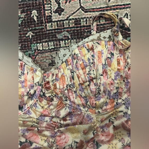 NWOT For Love & Lemons floral rouched cottagecore mini bodycon dress, size L - Picture 5 of 5